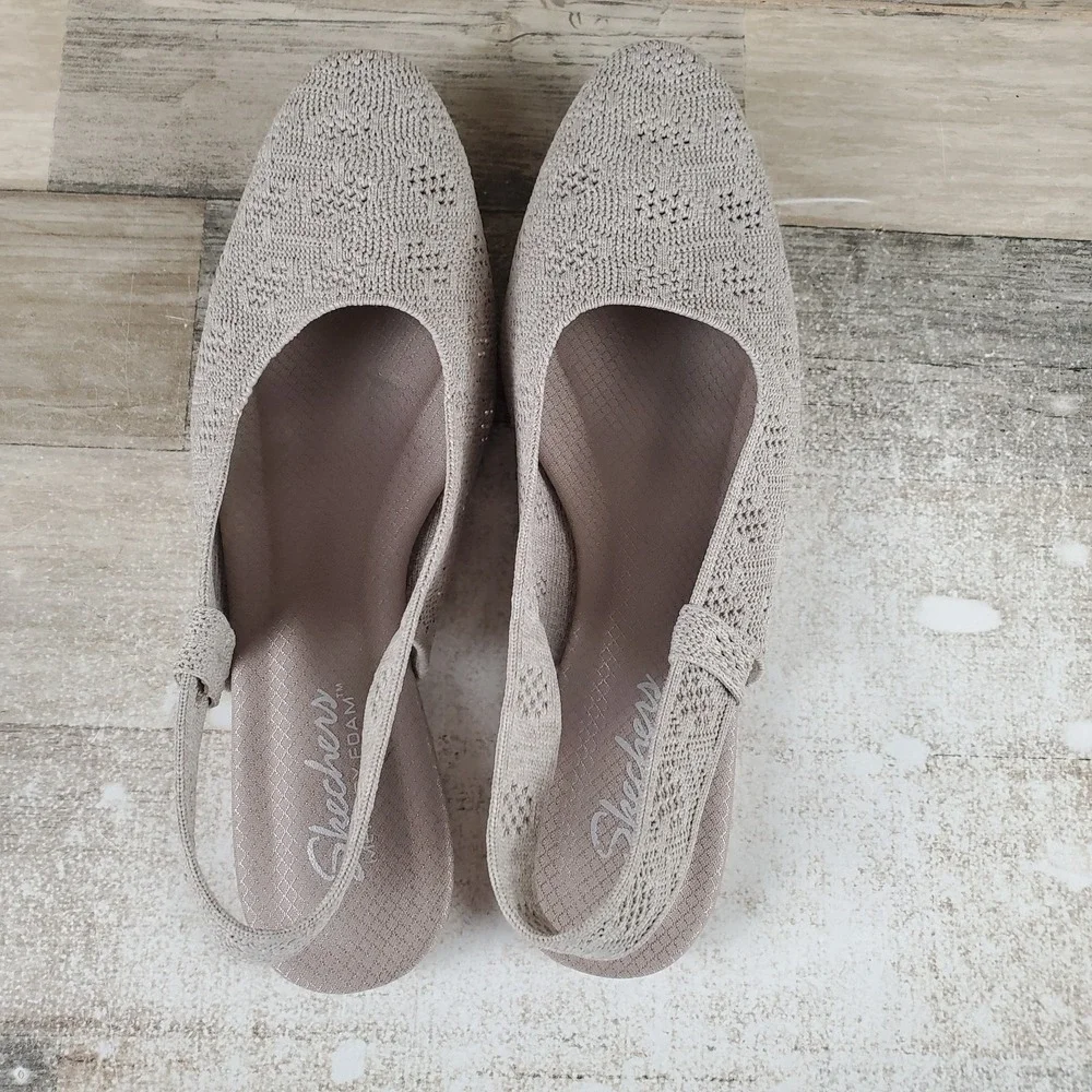 Skechers Cleo Snip Sweet Time Womens Flats Sz 10 Taupe Beige Slingback Round Toe